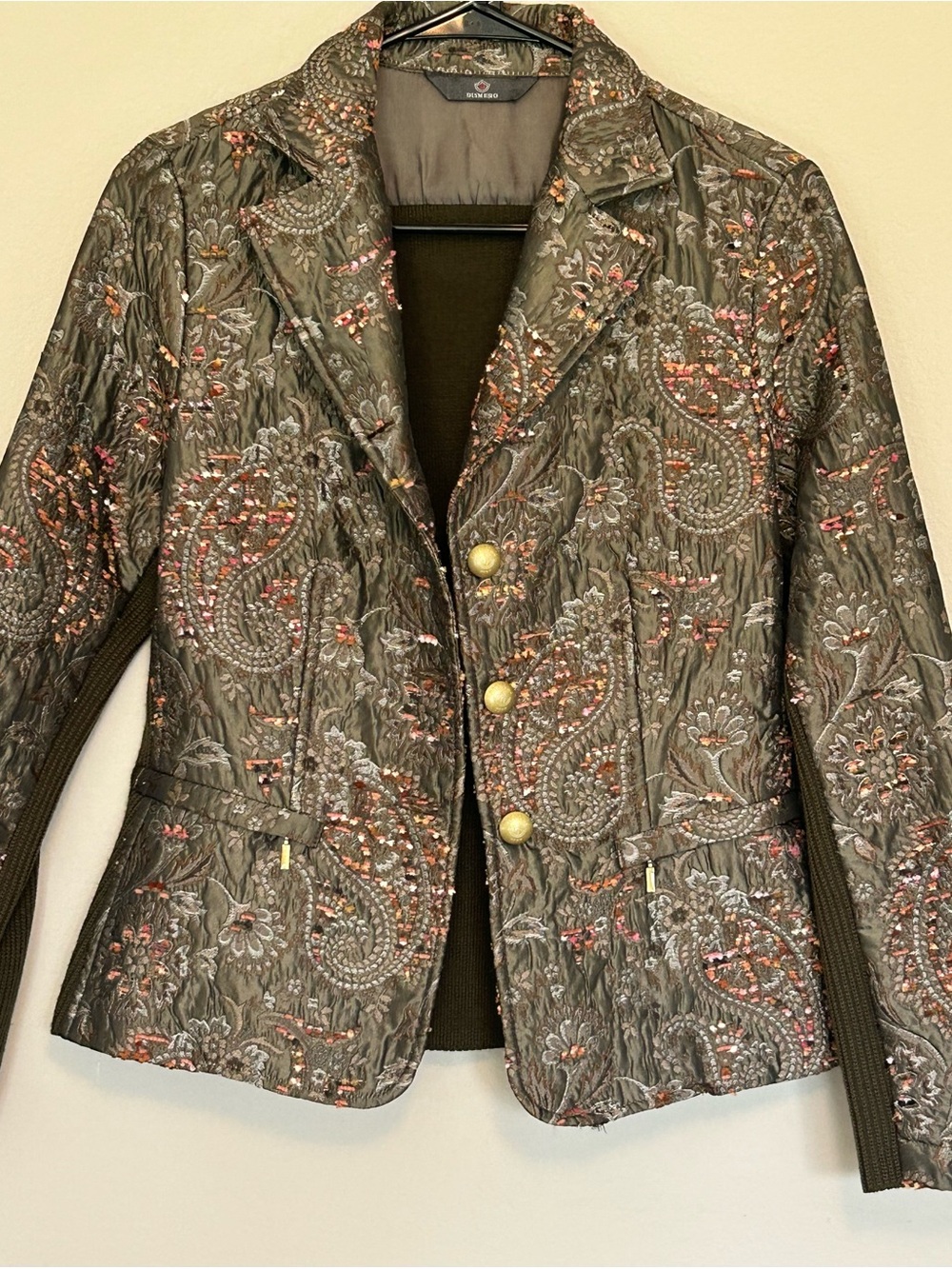 DISMERO Women’s Brocade Blazer Jacket Quilted Paisley Floral Boho Size 6 Italy